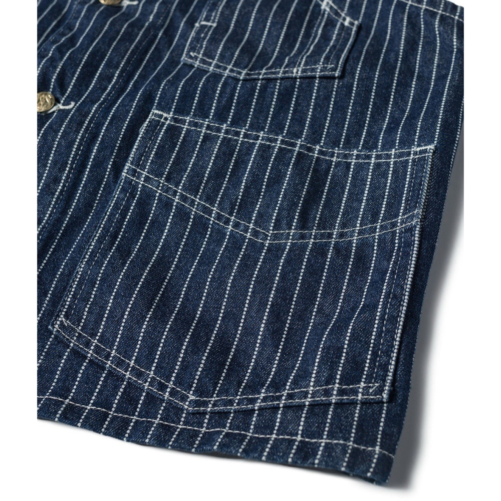 Non Stock Retro Amekaji Men's Wabash Stripe Vest Railroad Work Denim Waistcoats - Picture 8 of 16